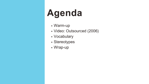 Agenda page for ESL lesson titled Culture Shock: Stepping Outside Your Comfort Zone
