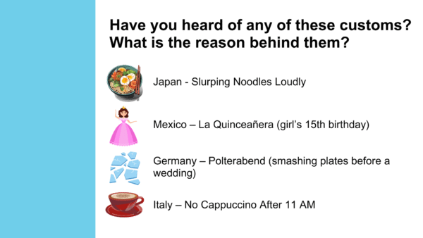 Warm-up activity for ESL lesson titled Culture Shock: Stepping Outside Your Comfort Zone
