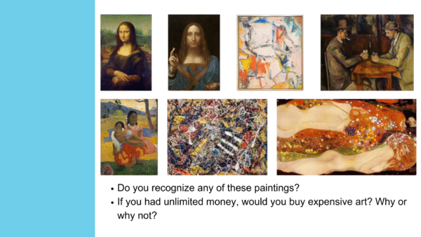 Warm-up activity for ESL lesson titled The Most Expensive Paintings: The $450 Million Painting